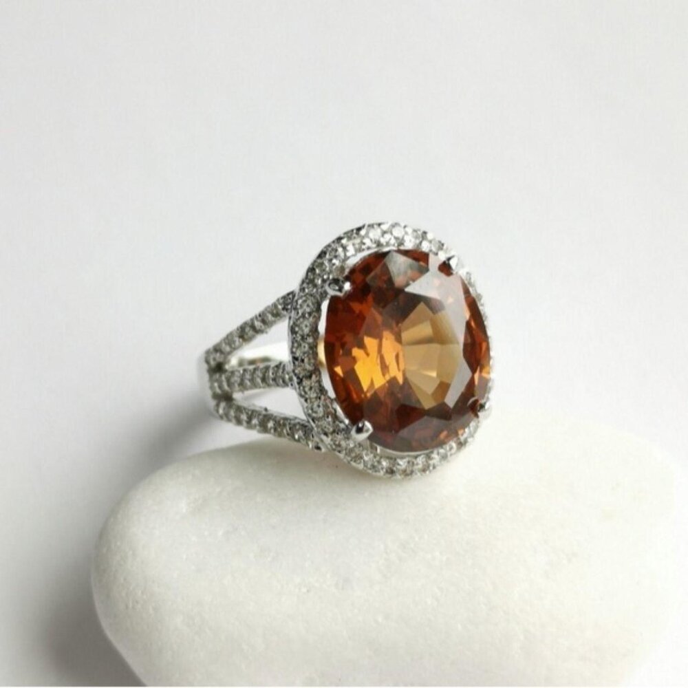 Madeira Topaz white sapphire halo cocktail ring size 8